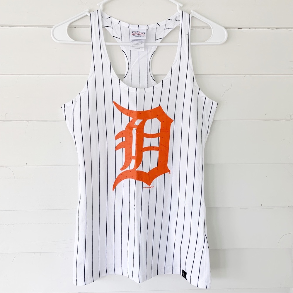 Detroit Tigers MLB Striped Tank Old English D